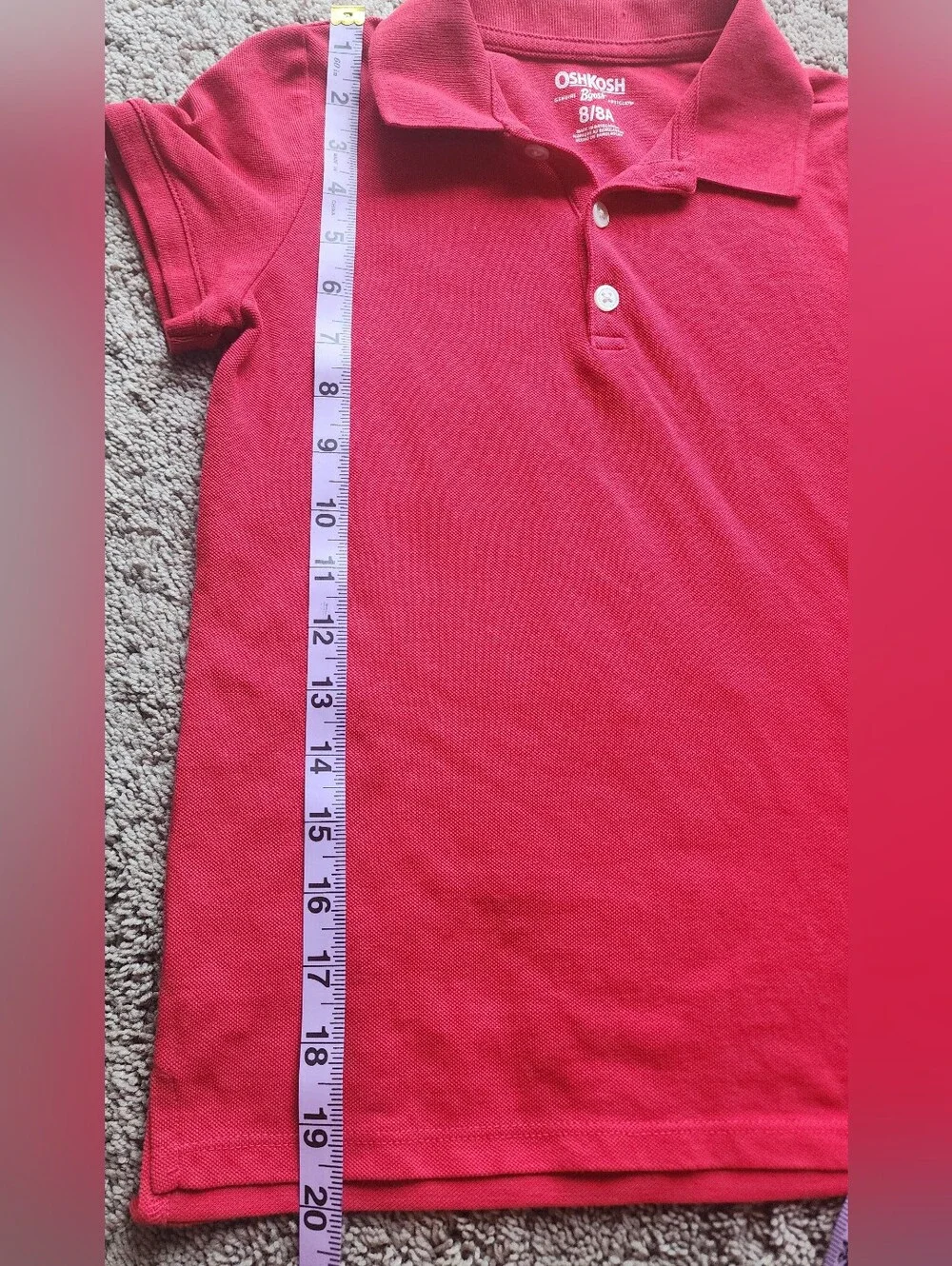 Boys Osh Kosh Boys Size 8/8A Red Uniform Polo, In Good Shape, Minor Flaw Shown